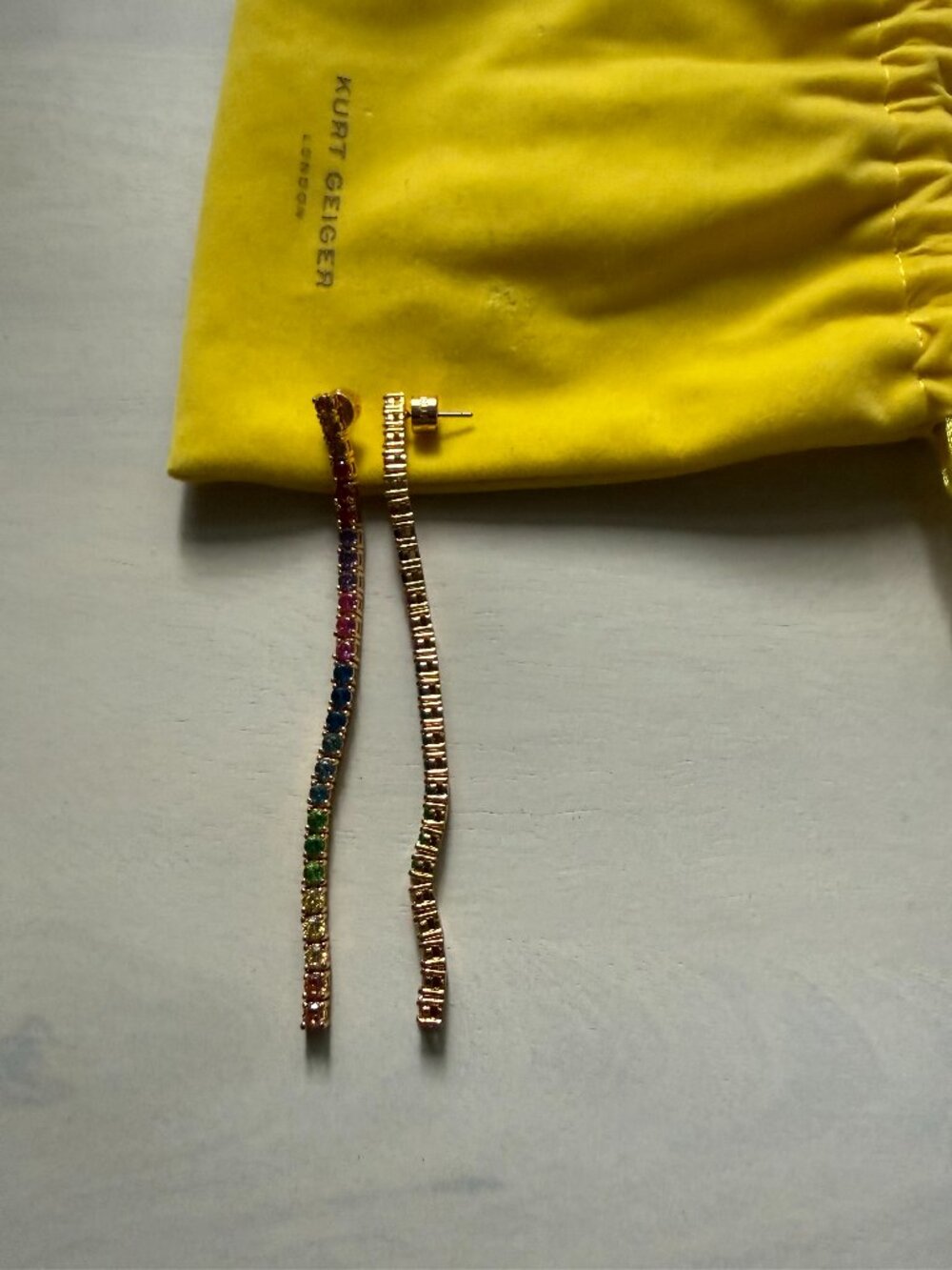 Kurt Geiger London Rainbow Crystal Earrings w/ Velvet Pouch
